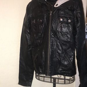 Leather jacket with hoody